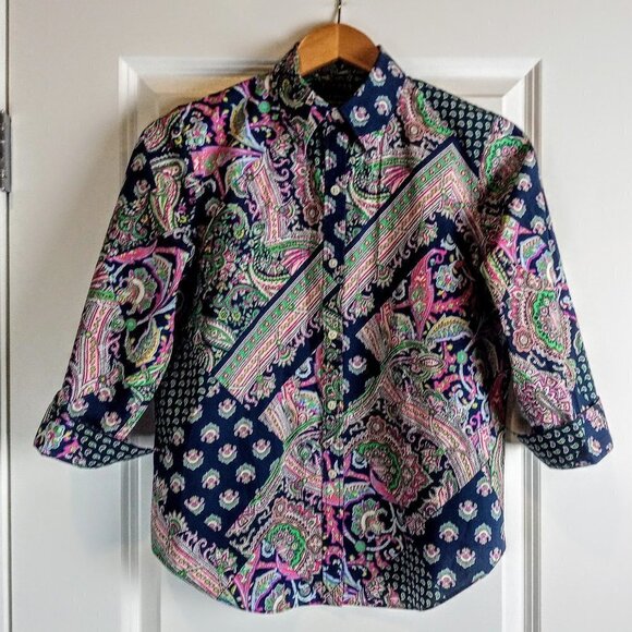 Lauren Ralph Lauren Navy Paisley Cotton Shirt - Picture 1 of 4